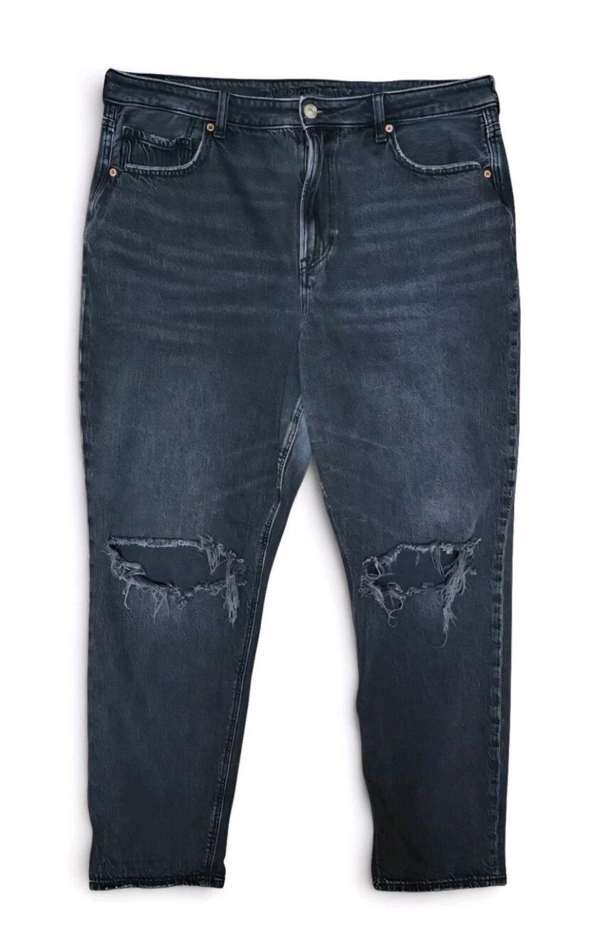 American Eagle Stretch Straight Leg Mom Jean Denim Size 18 Black Mid Rise Pants